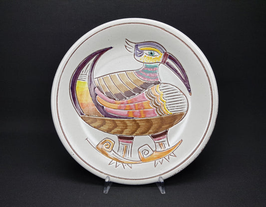 Vintage COTTOVENETO Wall Plate Fatto a Mano (Hand Painted) with Bird Decor by Luigi Rincicotti Italian Pottery 1980s
