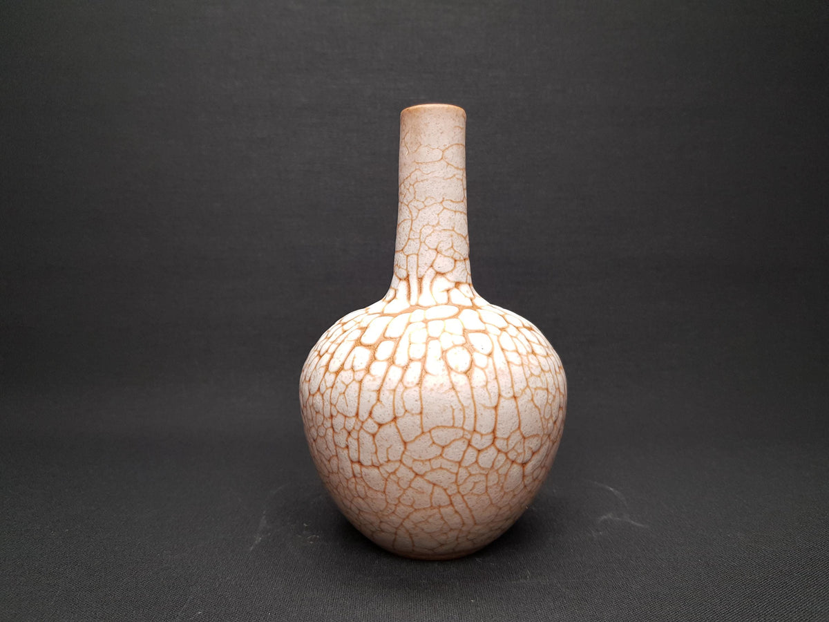 Vintage ALBERT KIESSLING Beige Studio Vase with Brown Snake Skin East German Pottery 1950s