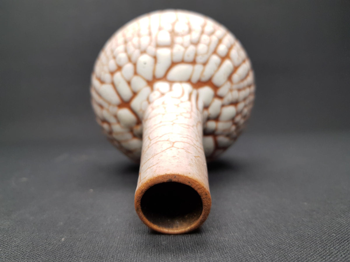 Vintage ALBERT KIESSLING Beige Studio Vase with Brown Snake Skin East German Pottery 1950s