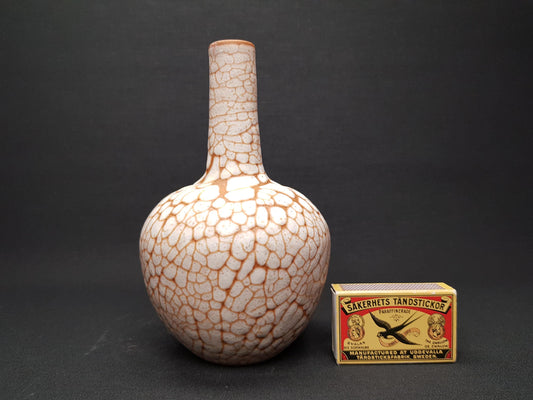 Vintage ALBERT KIESSLING Beige Studio Vase with Brown Snake Skin East German Pottery 1950s