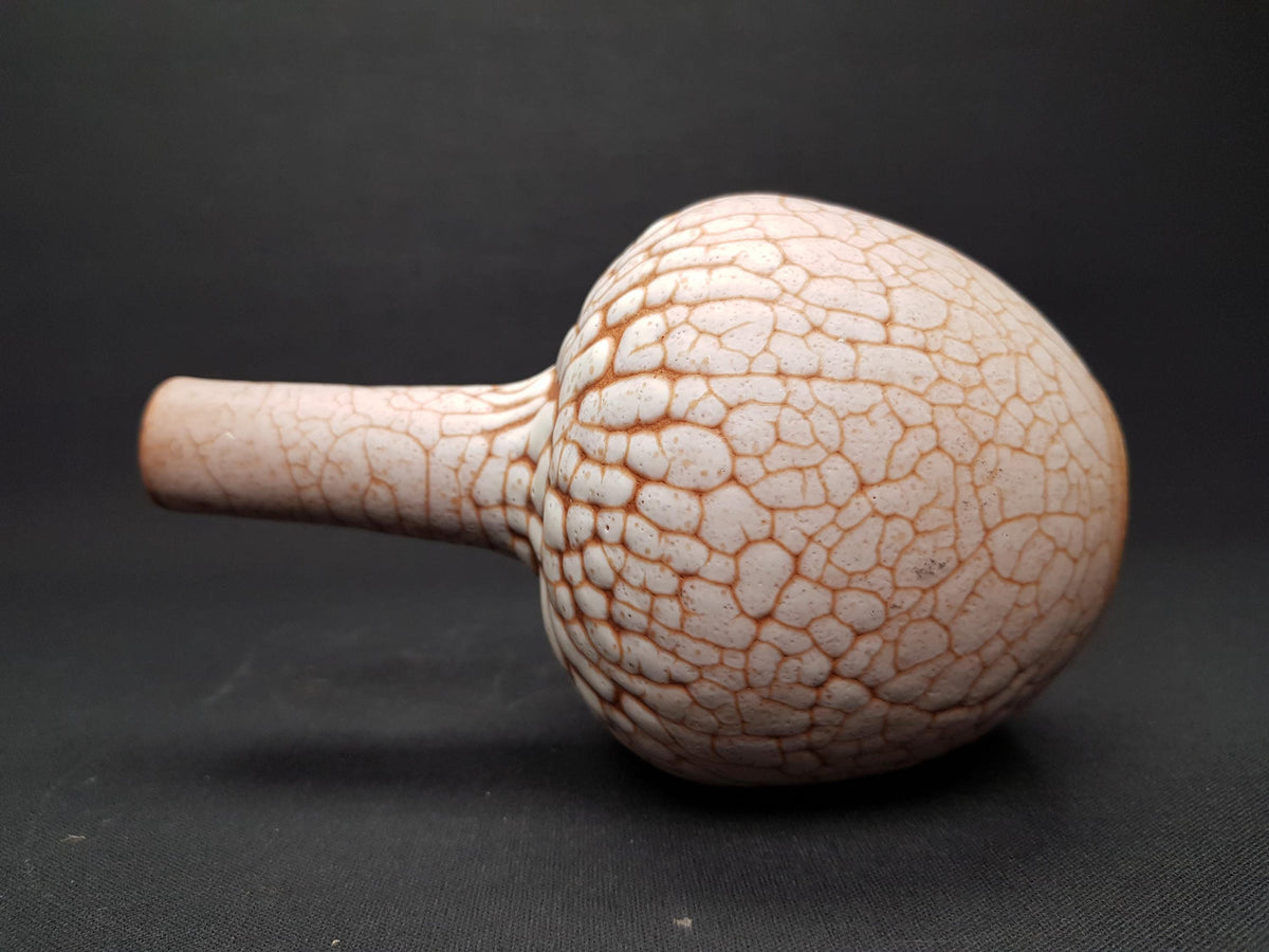 Vintage ALBERT KIESSLING Beige Studio Vase with Brown Snake Skin East German Pottery 1950s