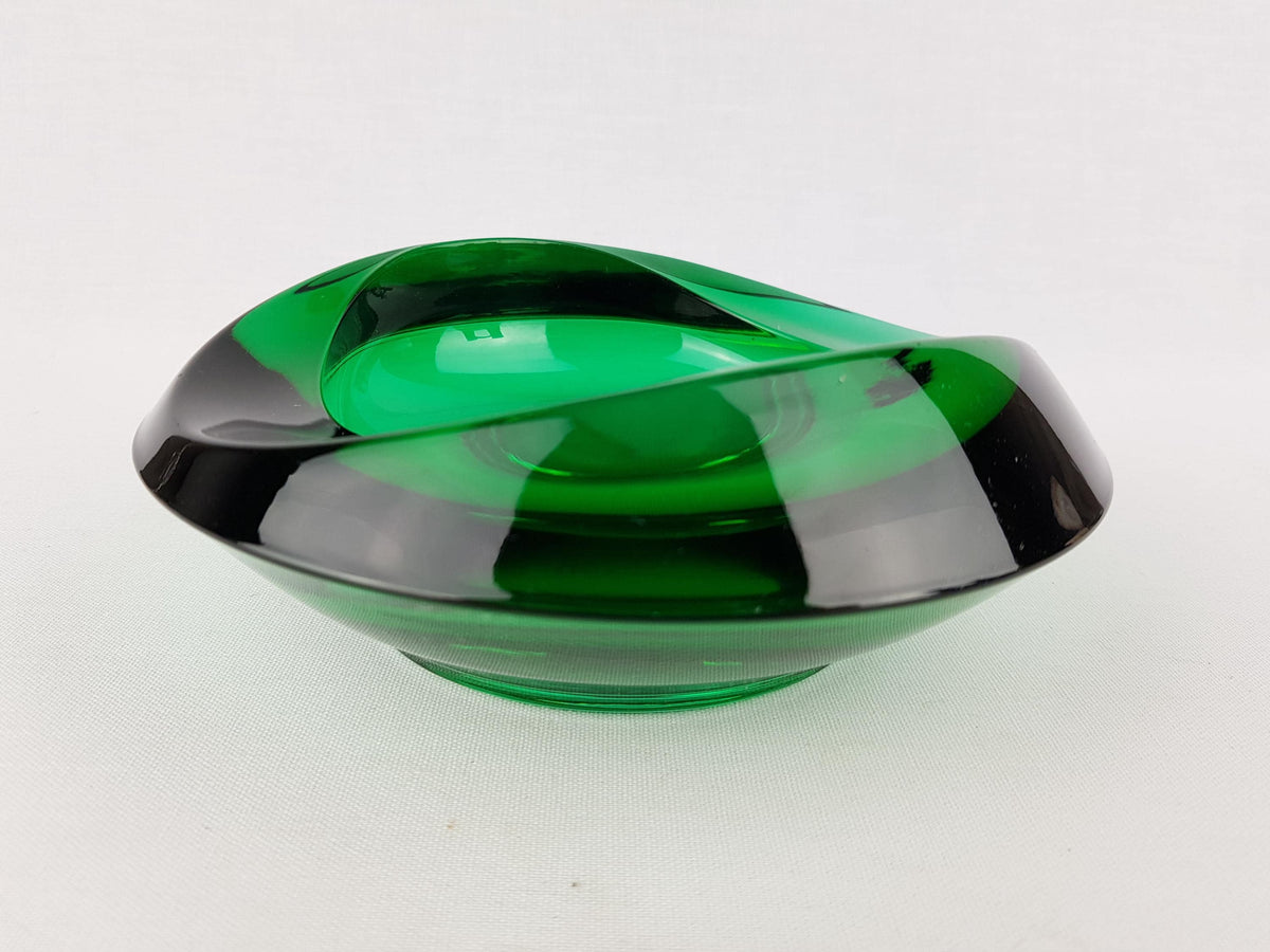 Vintage GLASS BOWL Green Bowl Sklo Union Rosice Glassworks by Rudolf Jurnikl from Czechslovakia 1962