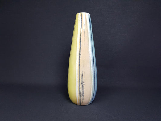 Vintage UBELACKER (Ü-Keramik) Yellow Vase With Green, Salmon and Black Striped Decor 457-25 West German Pottery 1961