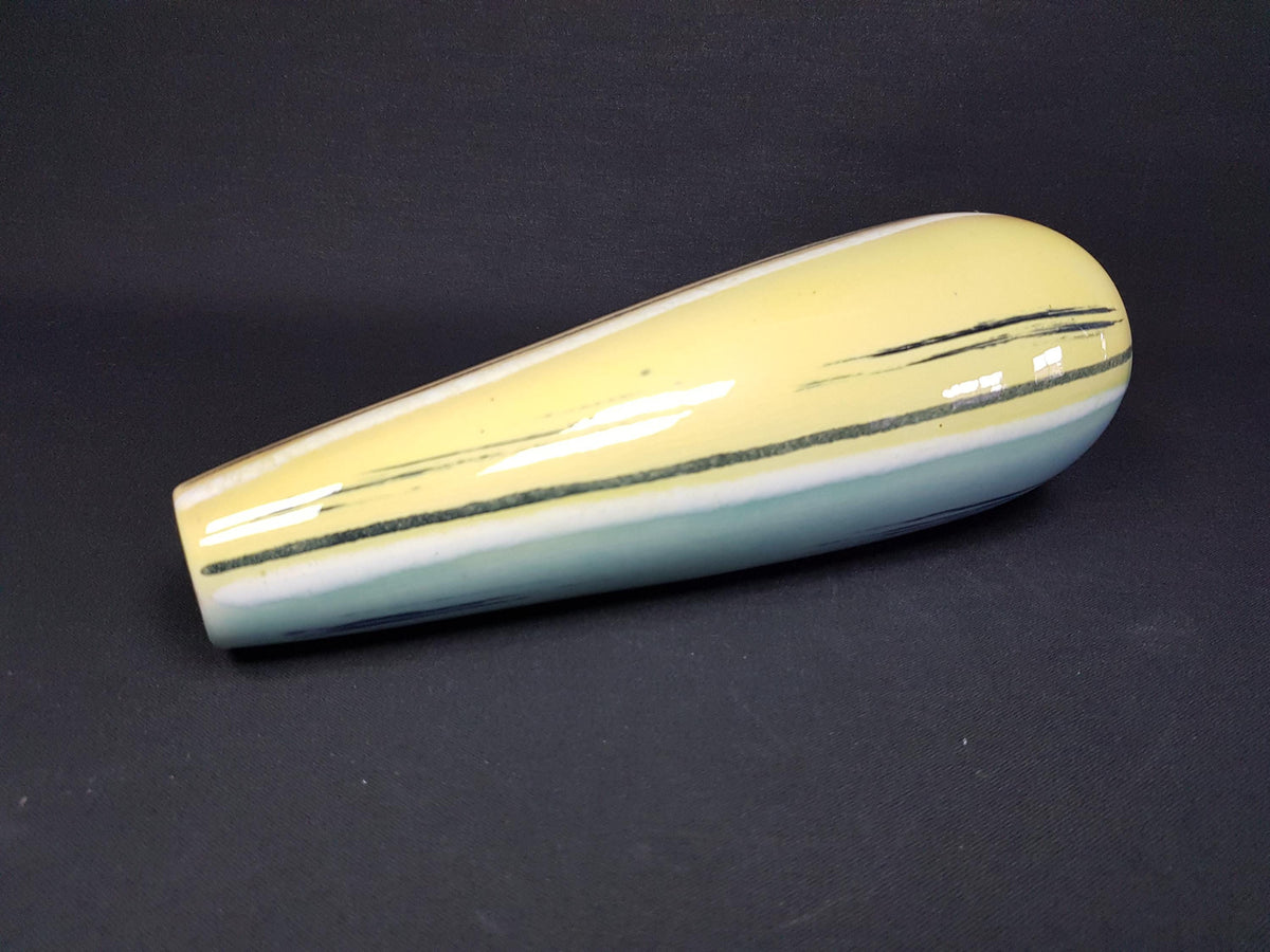 Vintage UBELACKER (Ü-Keramik) Yellow Vase With Green, Salmon and Black Striped Decor 457-25 West German Pottery 1961