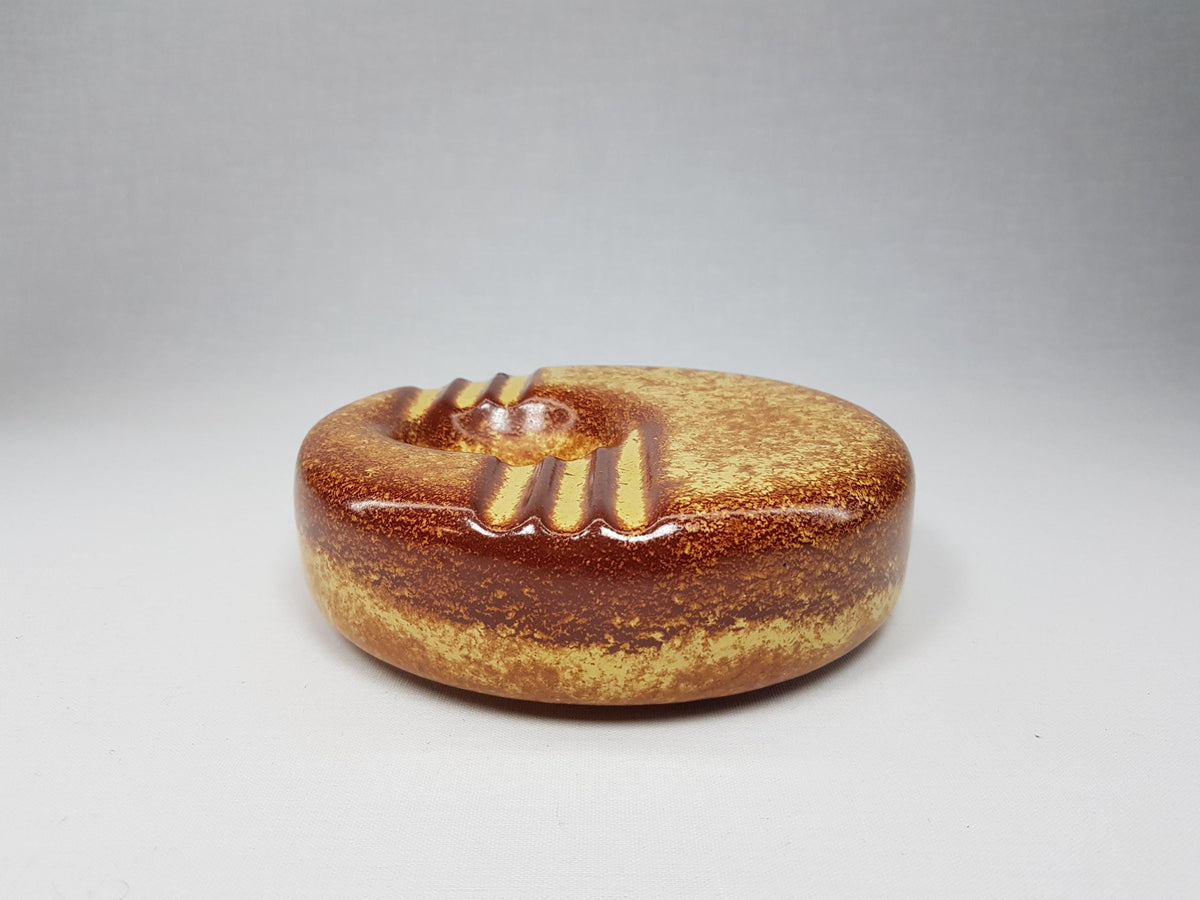 Vintage BERTONCELLO Stylish Ashtray Screziato Tobacco glaze Italian Pottery 1970s