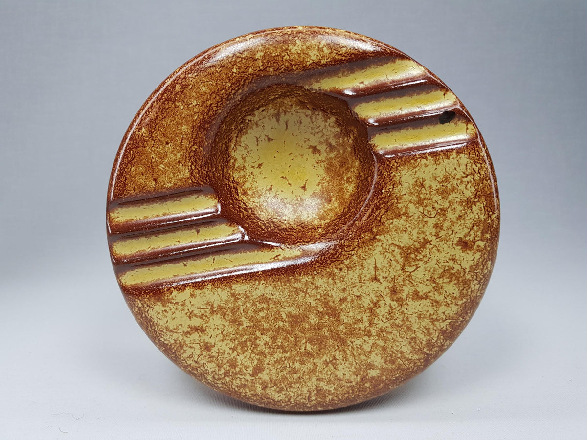 Vintage BERTONCELLO Stylish Ashtray Screziato Tobacco glaze Italian Pottery 1970s