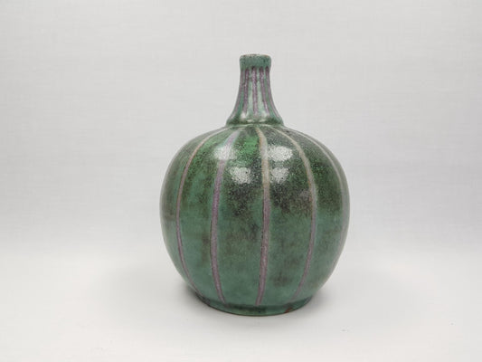 Vintage MONIKA MAETZEL Blueish Green Vase with Purple Stripes German Studio Pottery 1960s Germany