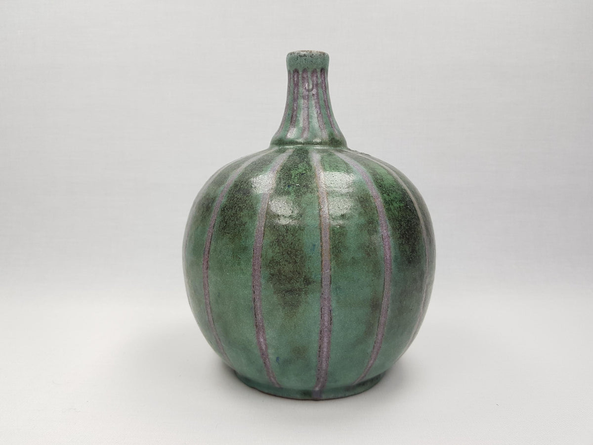 Vintage MONIKA MAETZEL Blueish Green Vase with Purple Stripes German Studio Pottery 1960s Germany