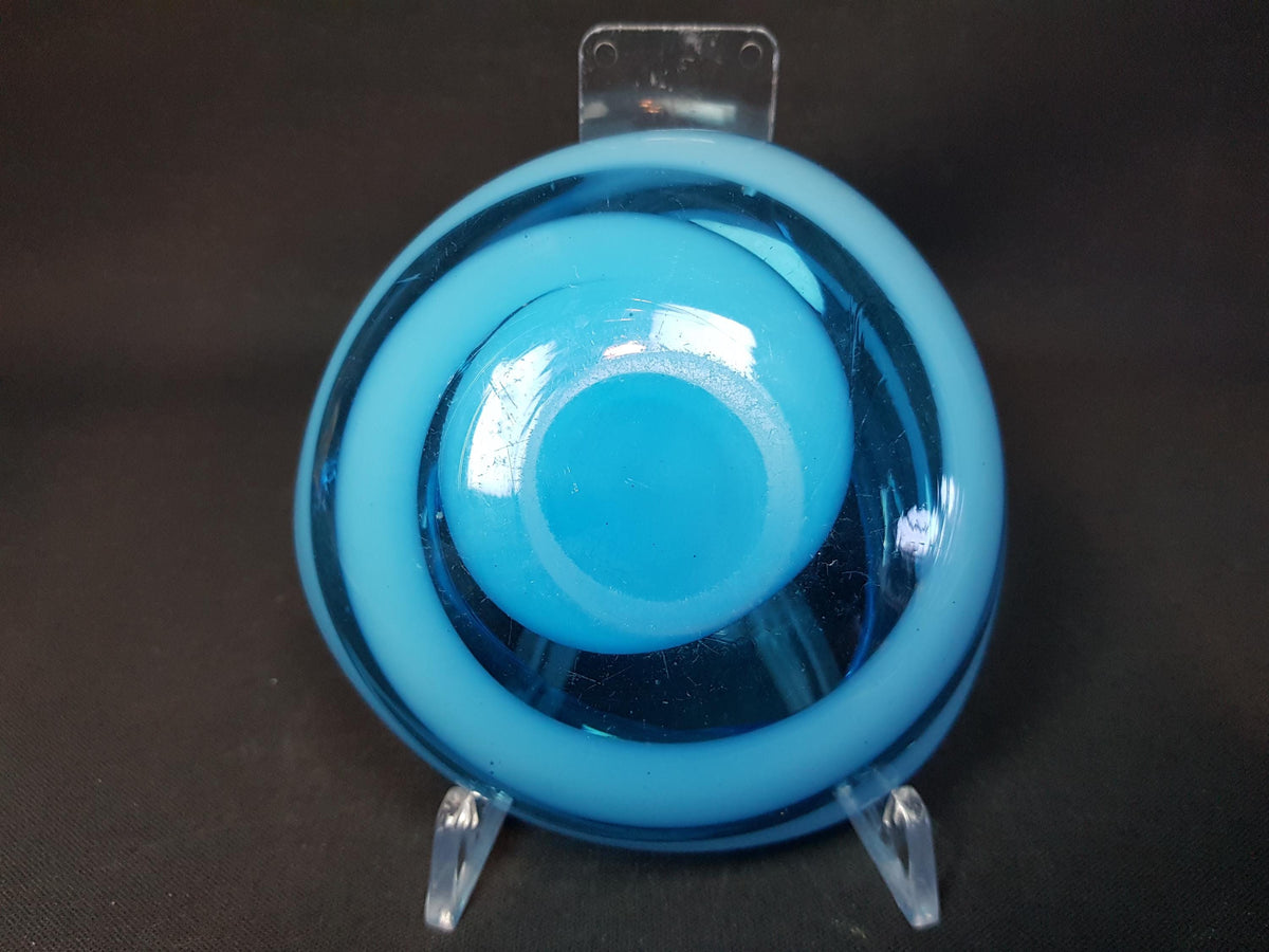 Vintage Japanese Glass Bowl in Tranquil Blue with White Stripes