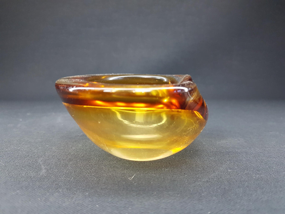 Vintage MURANO GLASS Amber And Clear Folded Glass Bowl Italian Art Glass 1960s MCM