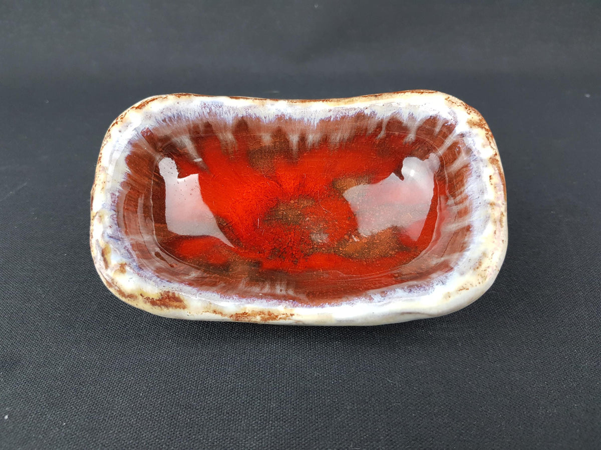Small Vintage SCHAFFENACKER STUDIO ART Pottery Red and Brown Bowl 810 West German Pottery 1960s