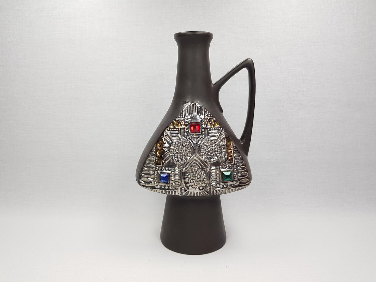 Rare Vintage BAY KERAMIK Brown Vase With Contura Decor by Bodo Mans 299-30 Juwel Series West German Pottery 1965