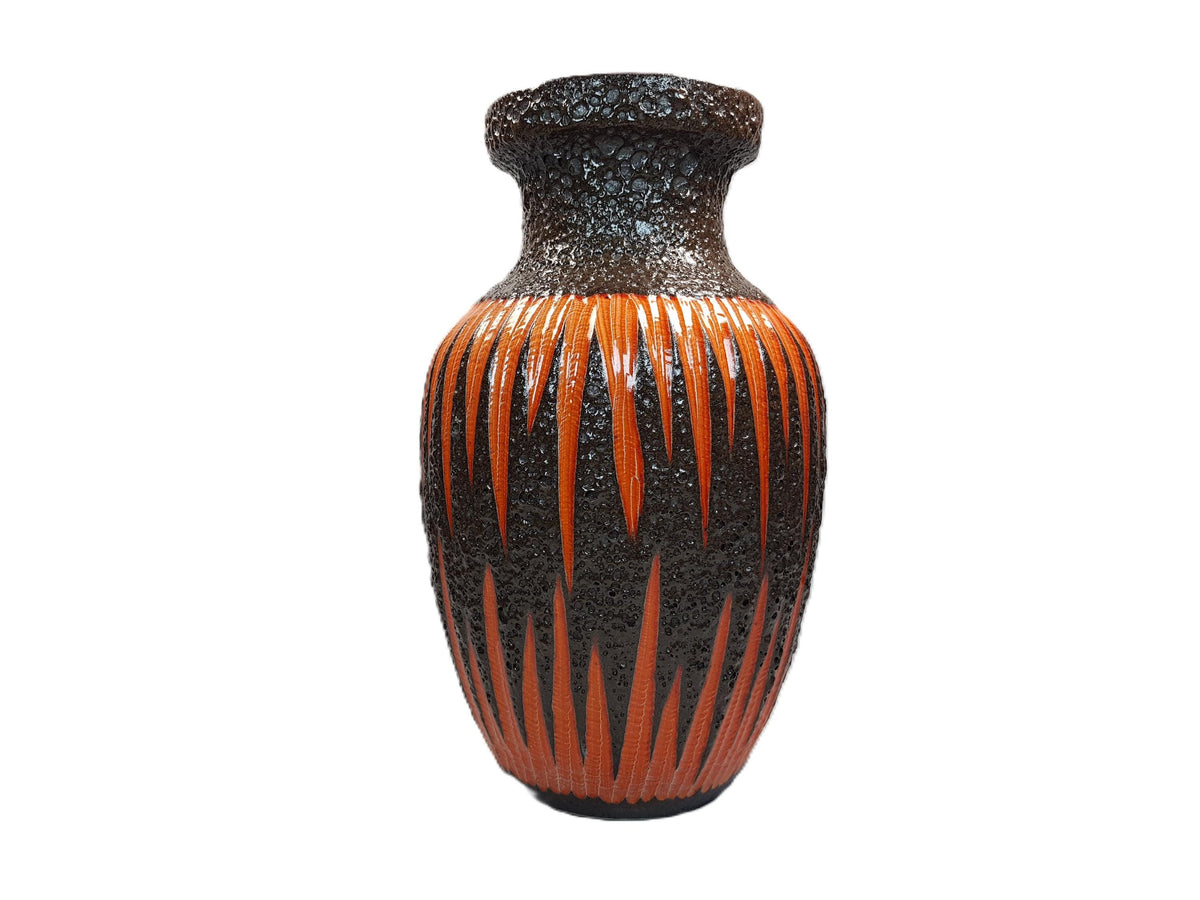 Vintage SCHEURICH KERAMIK Brown and Yellow Fat Lava Floor Vase 241-47 with Spikes Decor West Geman Pottery 1970s