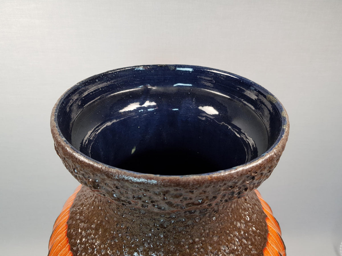 Vintage SCHEURICH KERAMIK Brown and Yellow Fat Lava Floor Vase 241-47 with Spikes Decor West Geman Pottery 1970s