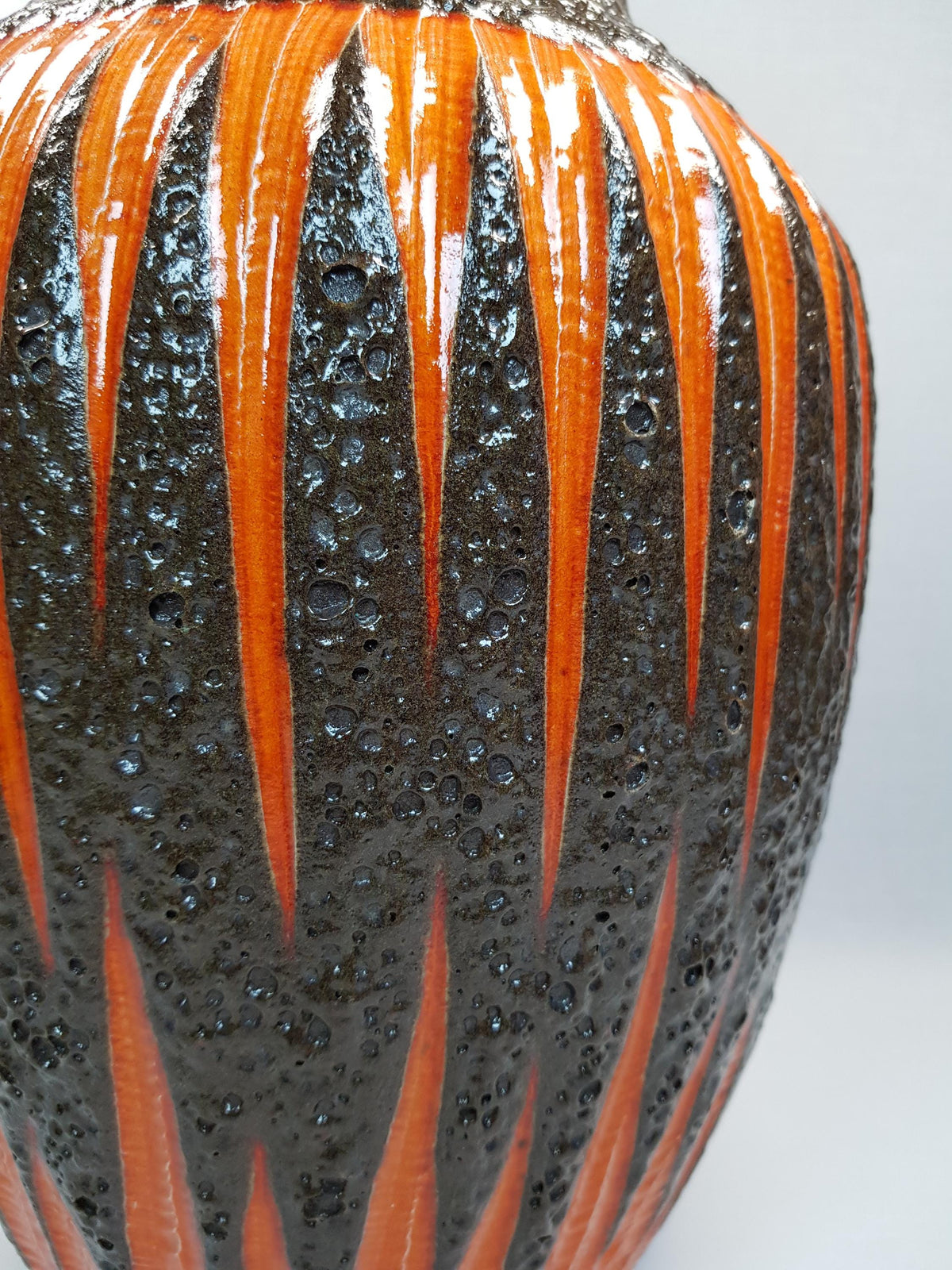 Vintage SCHEURICH KERAMIK Brown and Yellow Fat Lava Floor Vase 241-47 with Spikes Decor West Geman Pottery 1970s