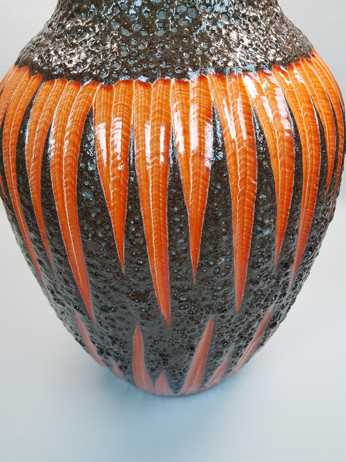 Vintage SCHEURICH KERAMIK Brown and Yellow Fat Lava Floor Vase 241-47 with Spikes Decor West Geman Pottery 1970s