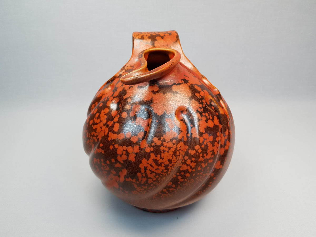 Art Deco FONS DECKER Orange and Black Mottled Vase for Gouda Holland FO215 Dutch Pottery 1930s