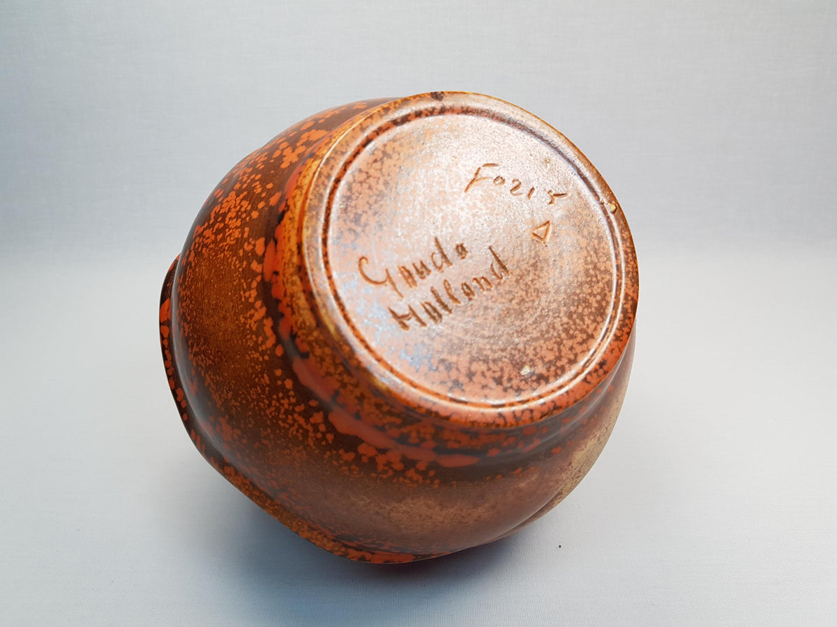 Art Deco FONS DECKER Orange and Black Mottled Vase for Gouda Holland FO215 Dutch Pottery 1930s