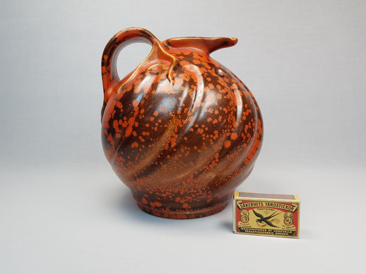 Art Deco FONS DECKER Orange and Black Mottled Vase for Gouda Holland FO215 Dutch Pottery 1930s