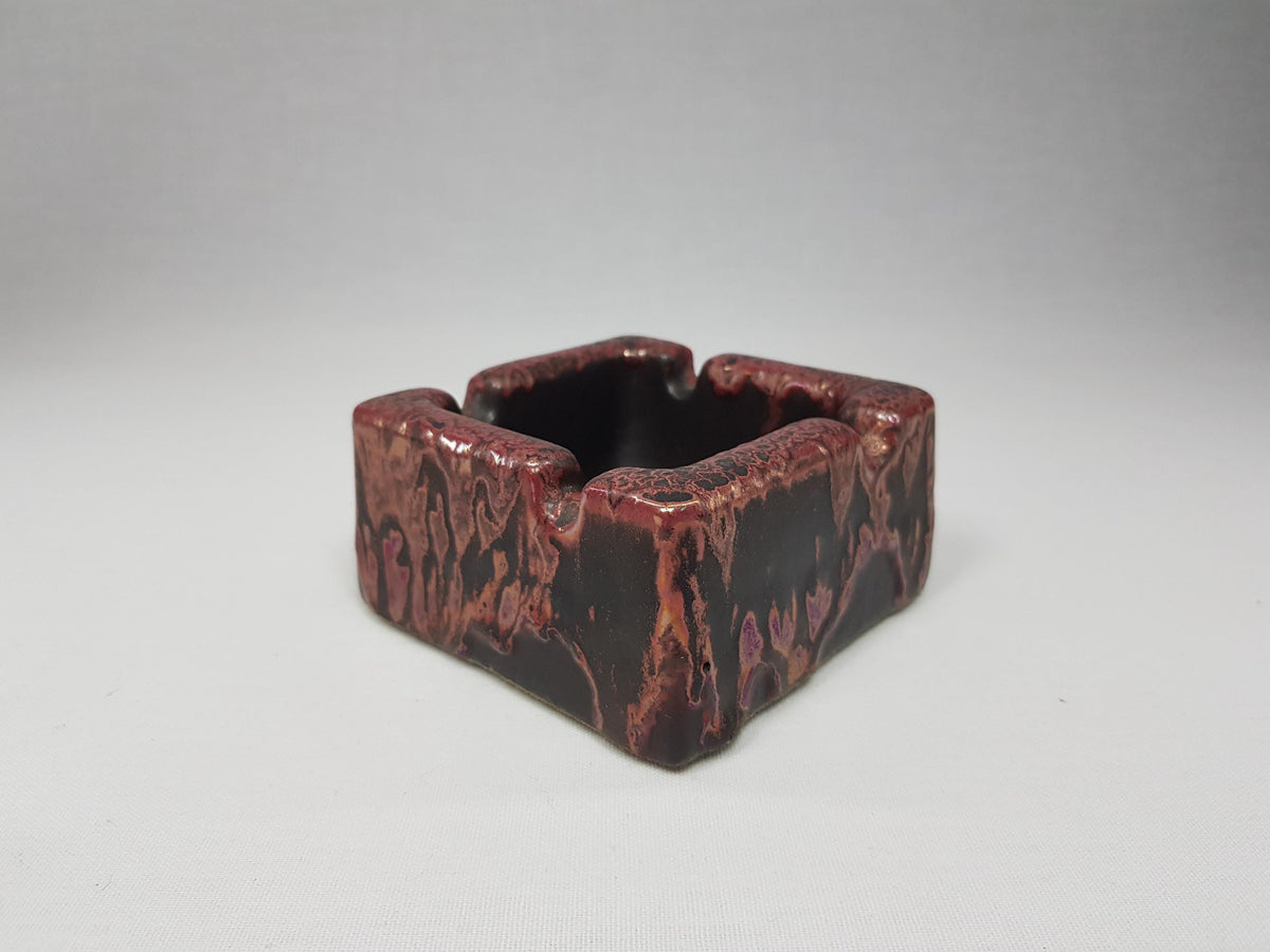 Set of 4 Vintage OTTO KERAMIK Burgundy Red Cigarette Accesoires with Ätna Decor West German Pottery Fat Lava Era 1970-80s