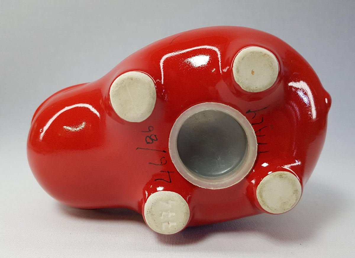 Vintage SICART (SICA) Red Hand Painted Money Box Hippo, Piggy Bank, Italian Pottery, Ceramiche Italia 1970s
