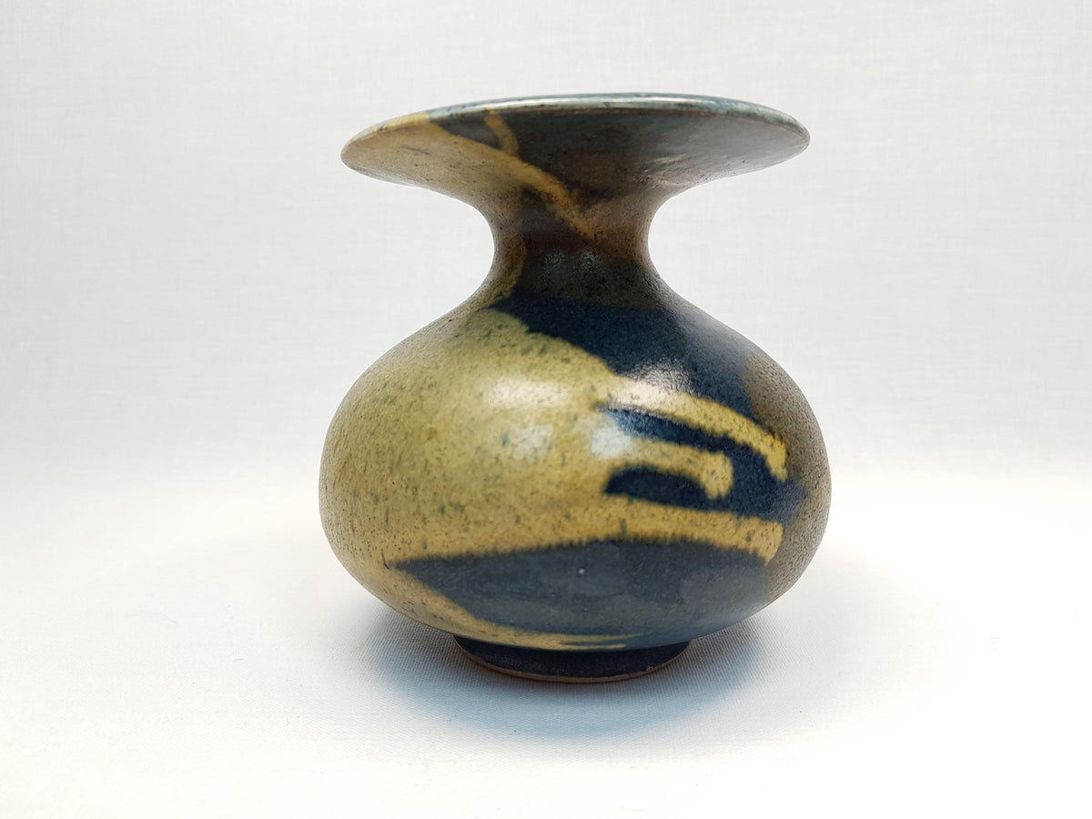 Vintage GABRIELE BOOS Studio Art Pottery Brown Blue and Ocher Ceramic Vase 1975 Germany