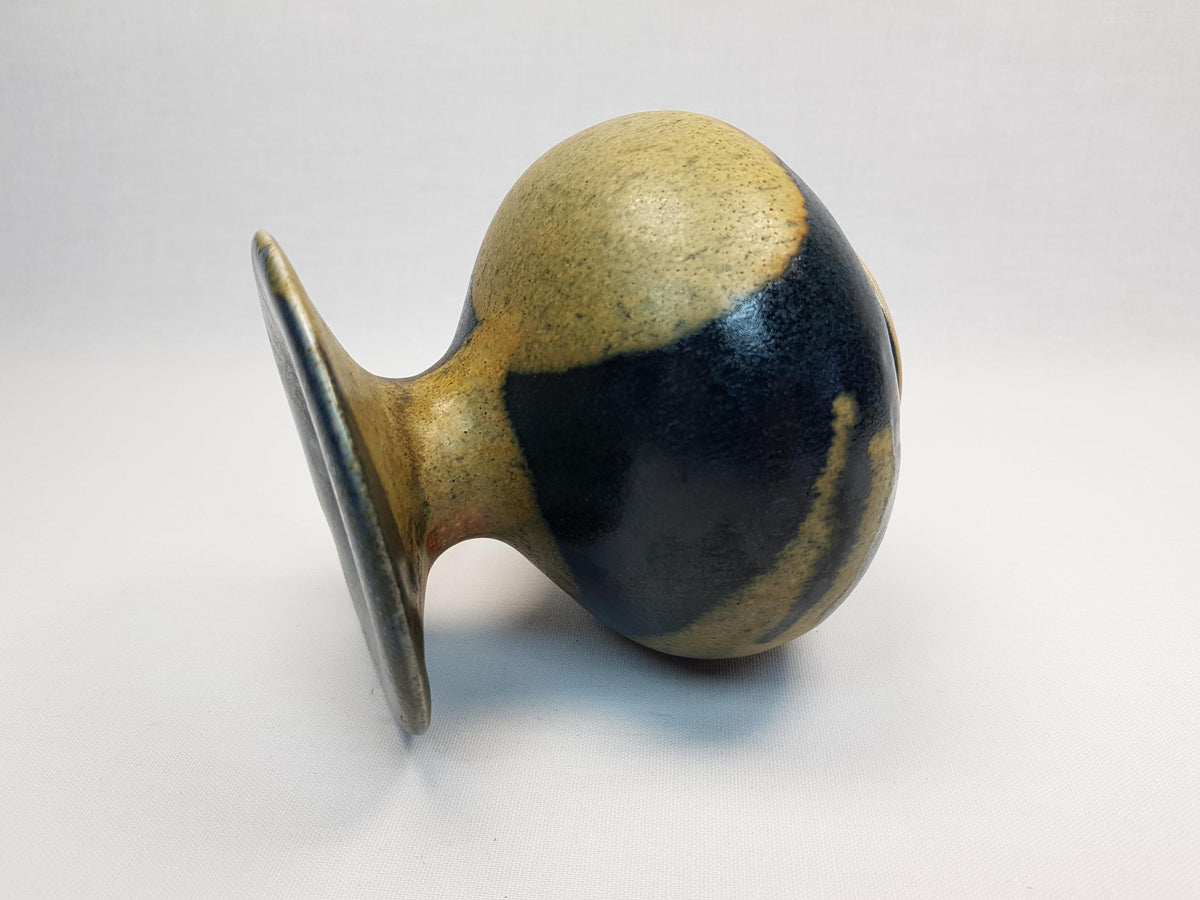 Vintage GABRIELE BOOS Studio Art Pottery Brown Blue and Ocher Ceramic Vase 1975 Germany