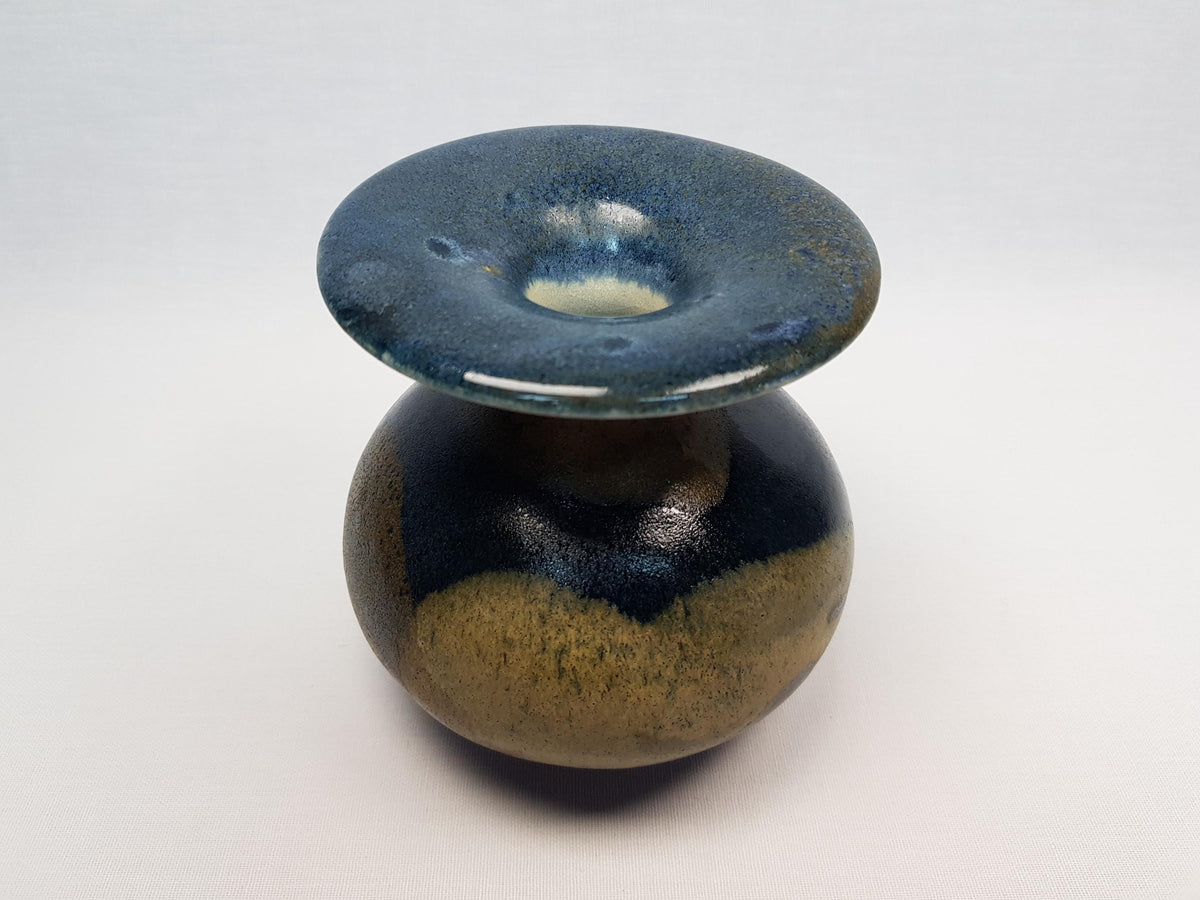 Vintage GABRIELE BOOS Studio Art Pottery Brown Blue and Ocher Ceramic Vase 1975 Germany