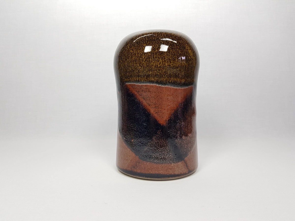 Vintage Studio Art Pottery Dark Brown Vase Unknown Designer Mid Century Modern