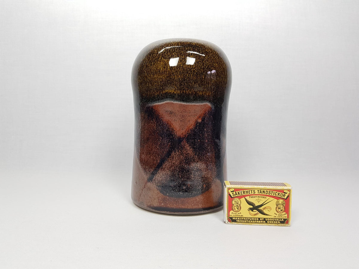 Vintage Studio Art Pottery Dark Brown Vase Unknown Designer Mid Century Modern