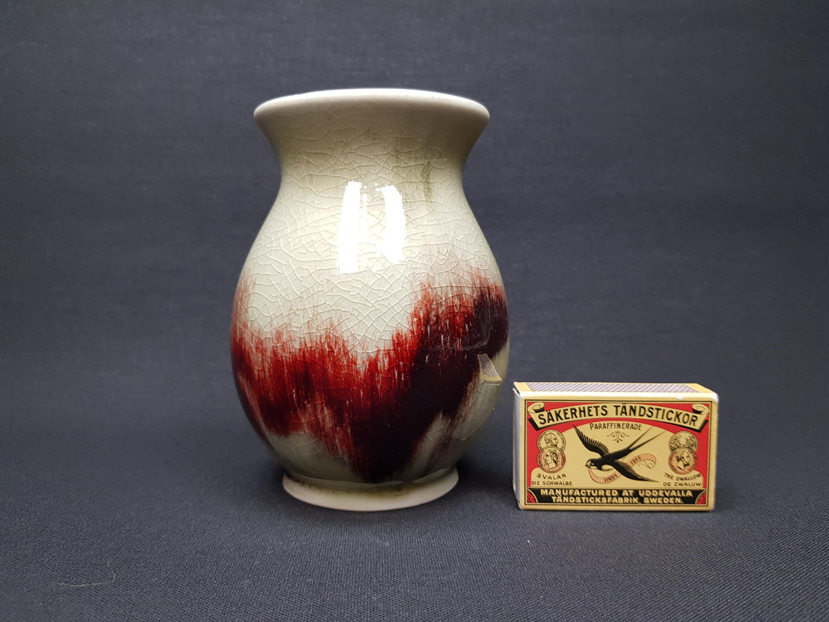 Rare Art Deco WMF Kunstkeramik Vase - Beige Crackle & Flambe Glaze (c. 1930s)