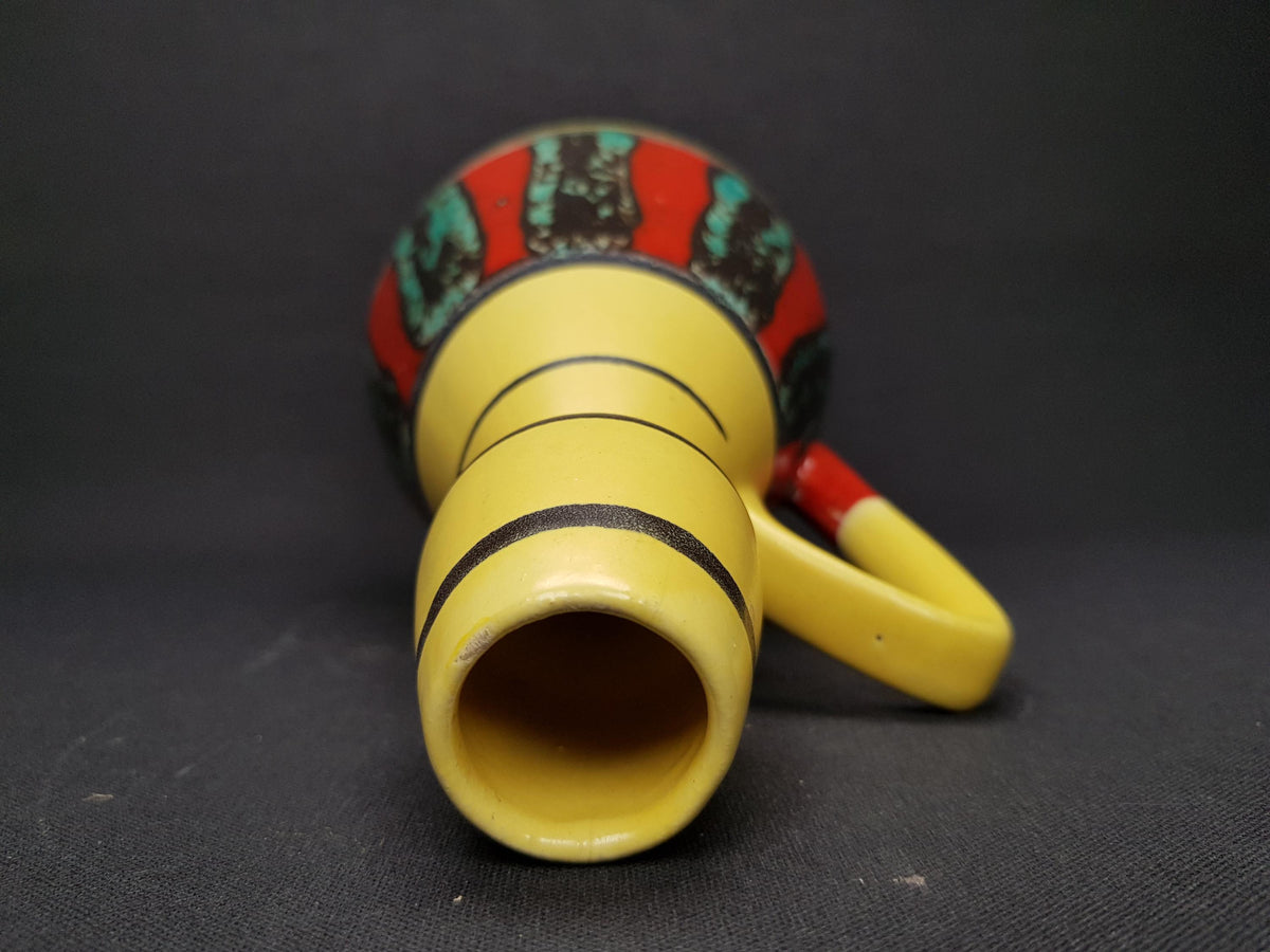 Vintage BAY KERAMIK Yellow Jug Vase With Red and Green Decor "Ceylon" 1110-20 West German Pottery 1950s