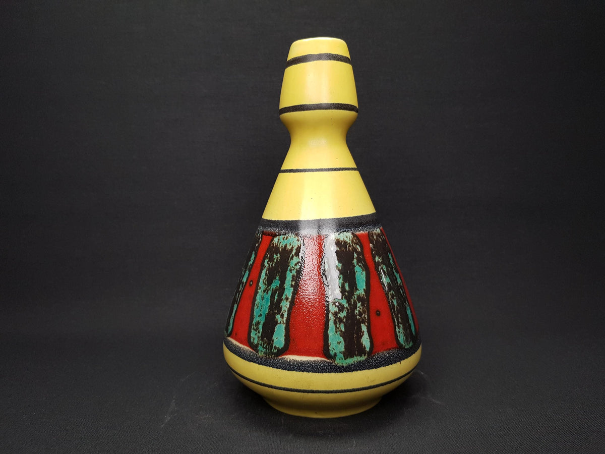 Vintage BAY KERAMIK Yellow Jug Vase With Red and Green Decor "Ceylon" 1110-20 West German Pottery 1950s