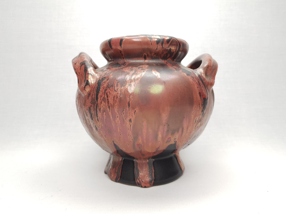 Vintage OTTO KERAMIK Burgundy Red Double Handled Vase with Dripped Ätna Decor West German Pottery Fat Lava Era 1970-80s