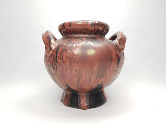 Vintage OTTO KERAMIK Burgundy Red Double Handled Vase with Dripped Ätna Decor West German Pottery Fat Lava Era 1970-80s