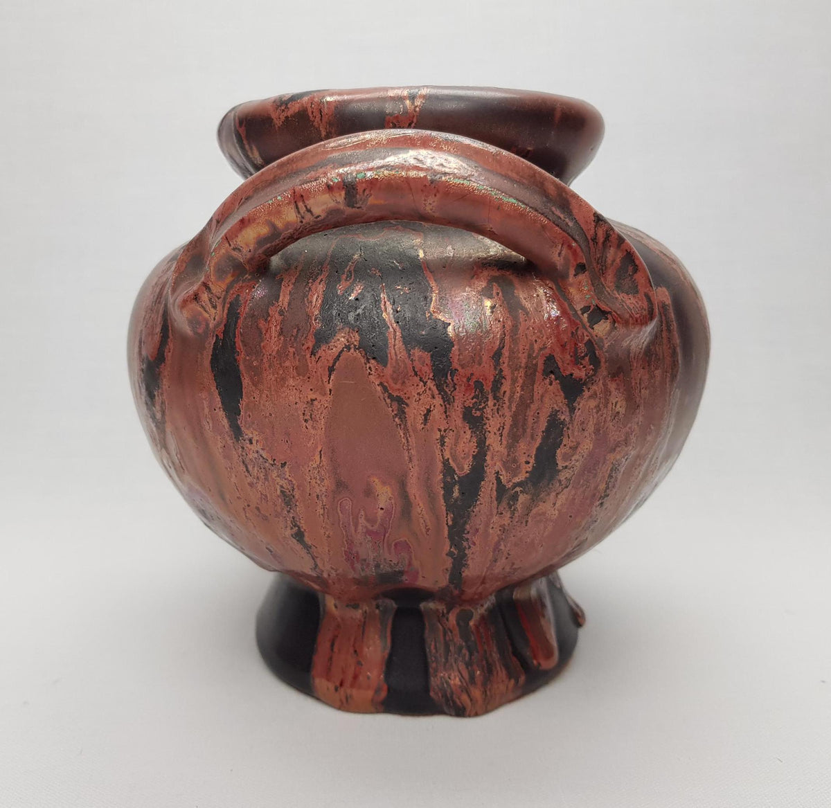 Vintage OTTO KERAMIK Burgundy Red Double Handled Vase with Dripped Ätna Decor West German Pottery Fat Lava Era 1970-80s