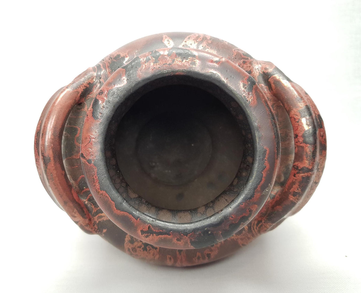 Vintage OTTO KERAMIK Burgundy Red Double Handled Vase with Dripped Ätna Decor West German Pottery Fat Lava Era 1970-80s