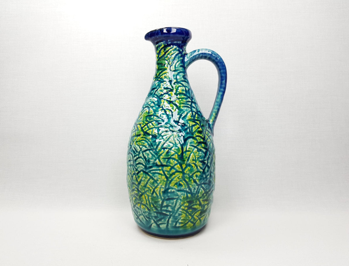 Vintage BAY KERAMIK Blue and Green Pitcher Vase 77-25 West German Pottery 1960s 1970s