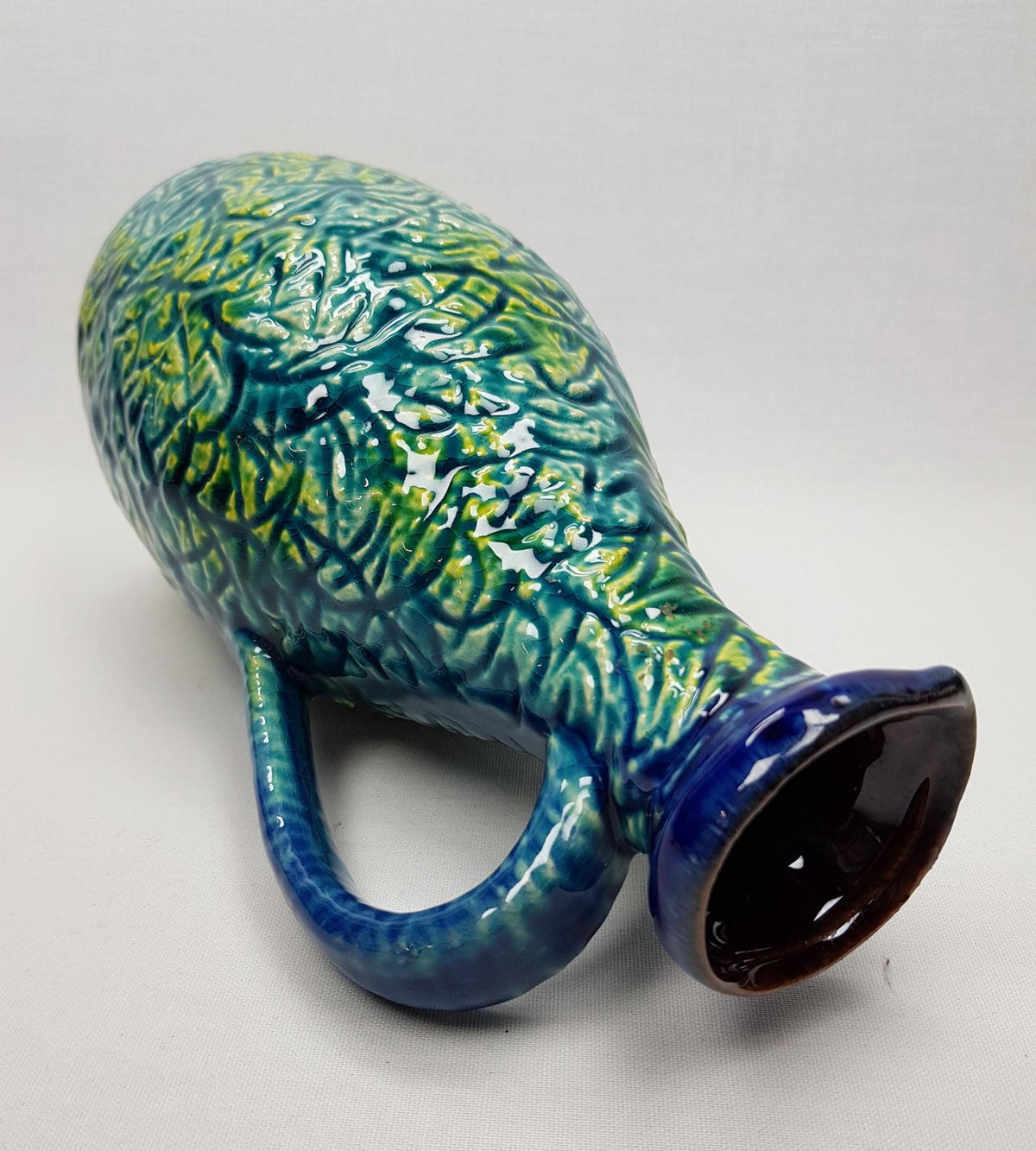 Vintage BAY KERAMIK Blue and Green Pitcher Vase 77-25 West German Pottery 1960s 1970s