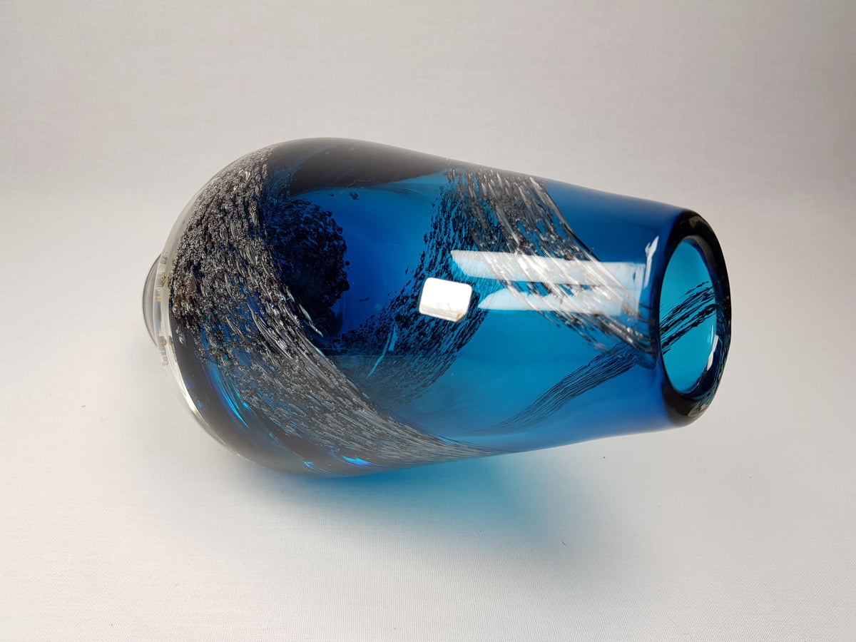 Vintage SCHOTT ZWIESEL Blue GLASS Design Vase With Florida decor by Heinrich Loffelhardt 1960-70s