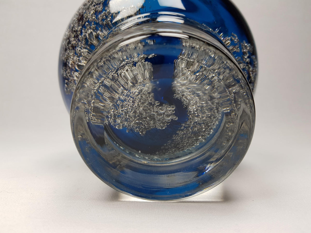 Vintage SCHOTT ZWIESEL Blue GLASS Design Vase With Florida decor by Heinrich Loffelhardt 1960-70s