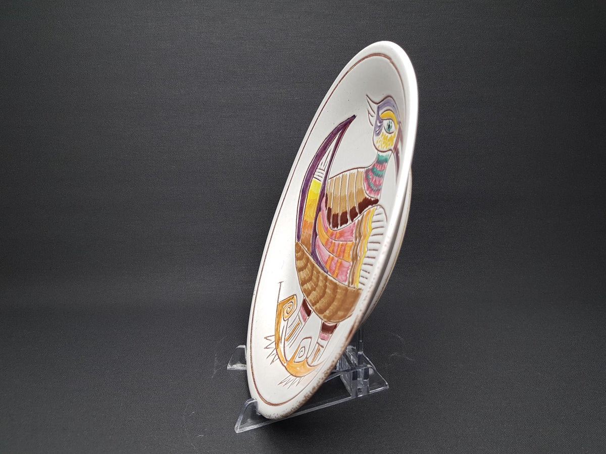 Vintage COTTOVENETO Wall Plate Fatto a Mano (Hand Painted) with Bird Decor by Luigi Rincicotti Italian Pottery 1980s