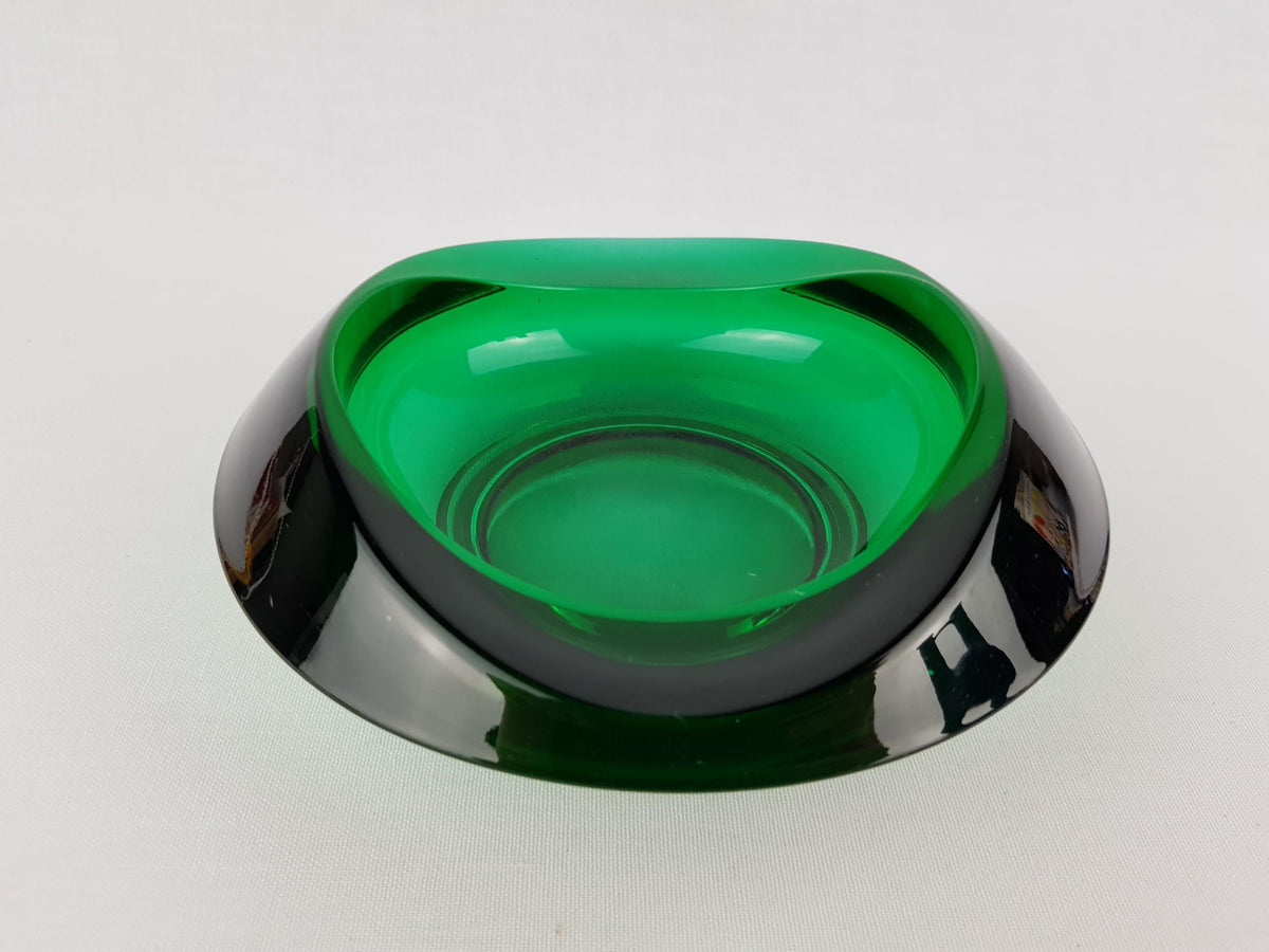 Vintage GLASS BOWL Green Bowl Sklo Union Rosice Glassworks by Rudolf Jurnikl from Czechslovakia 1962