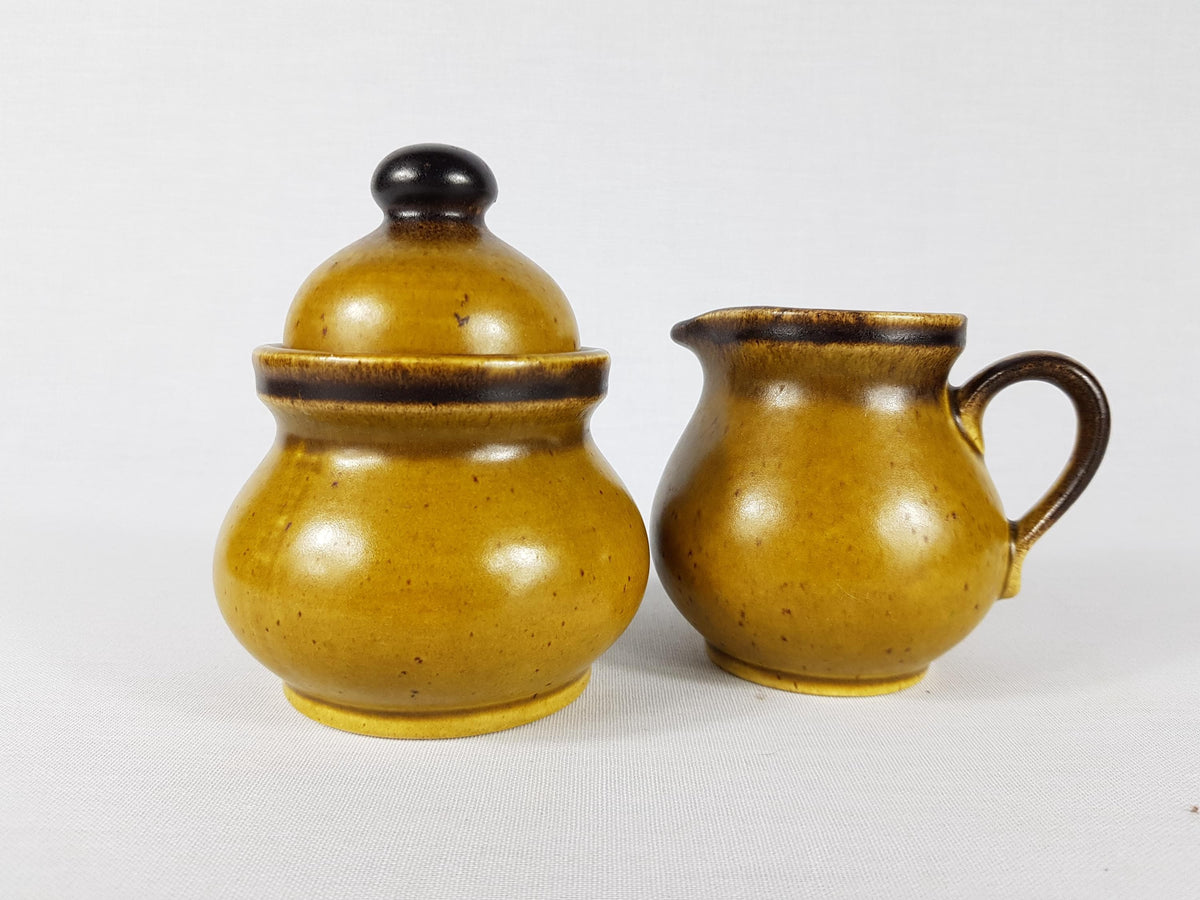 Vintage JASBA Keramik Ochre Brown Sugar and Creamer Set MidCentury West Germany 1970s