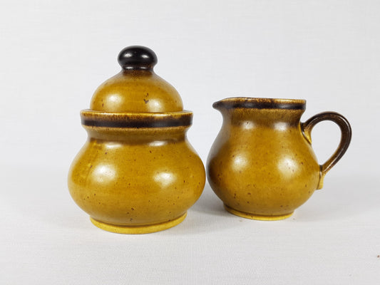 Vintage JASBA Keramik Ochre Brown Sugar and Creamer Set MidCentury West Germany 1970s
