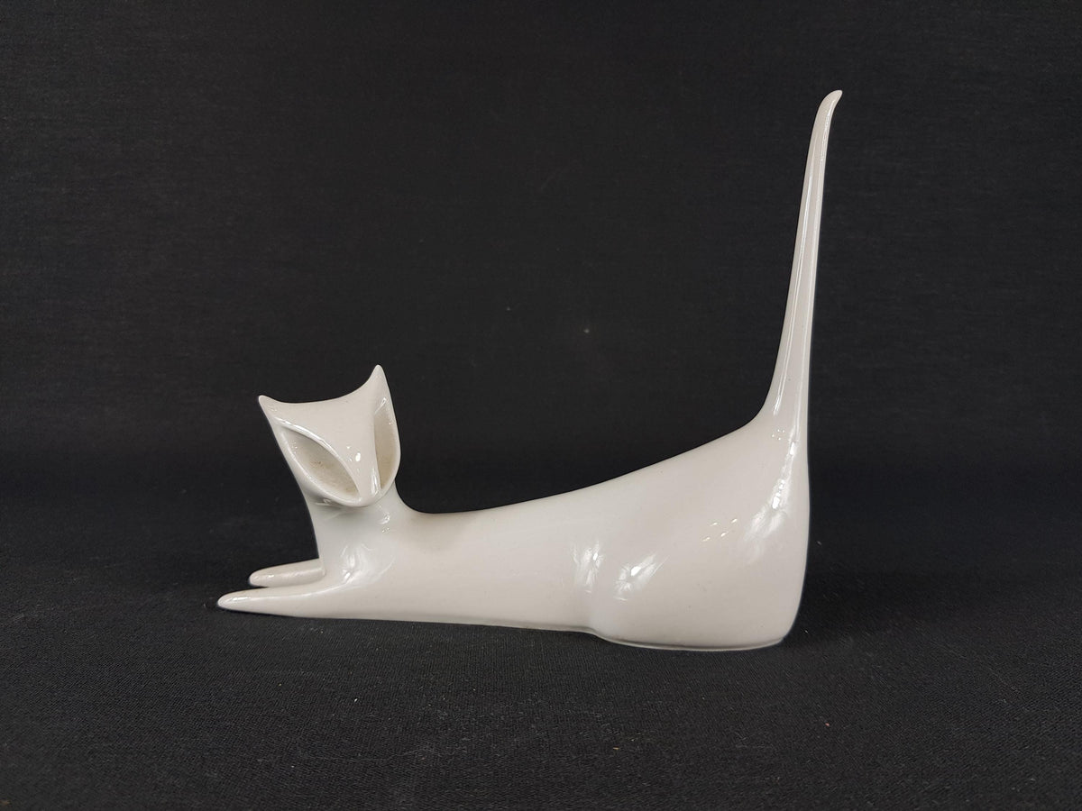 Rare Vintage ROYAL DUX Elegant Cat Figurine by Jaroslav Jezek Czechoslovakia Porcelain 1950-60s