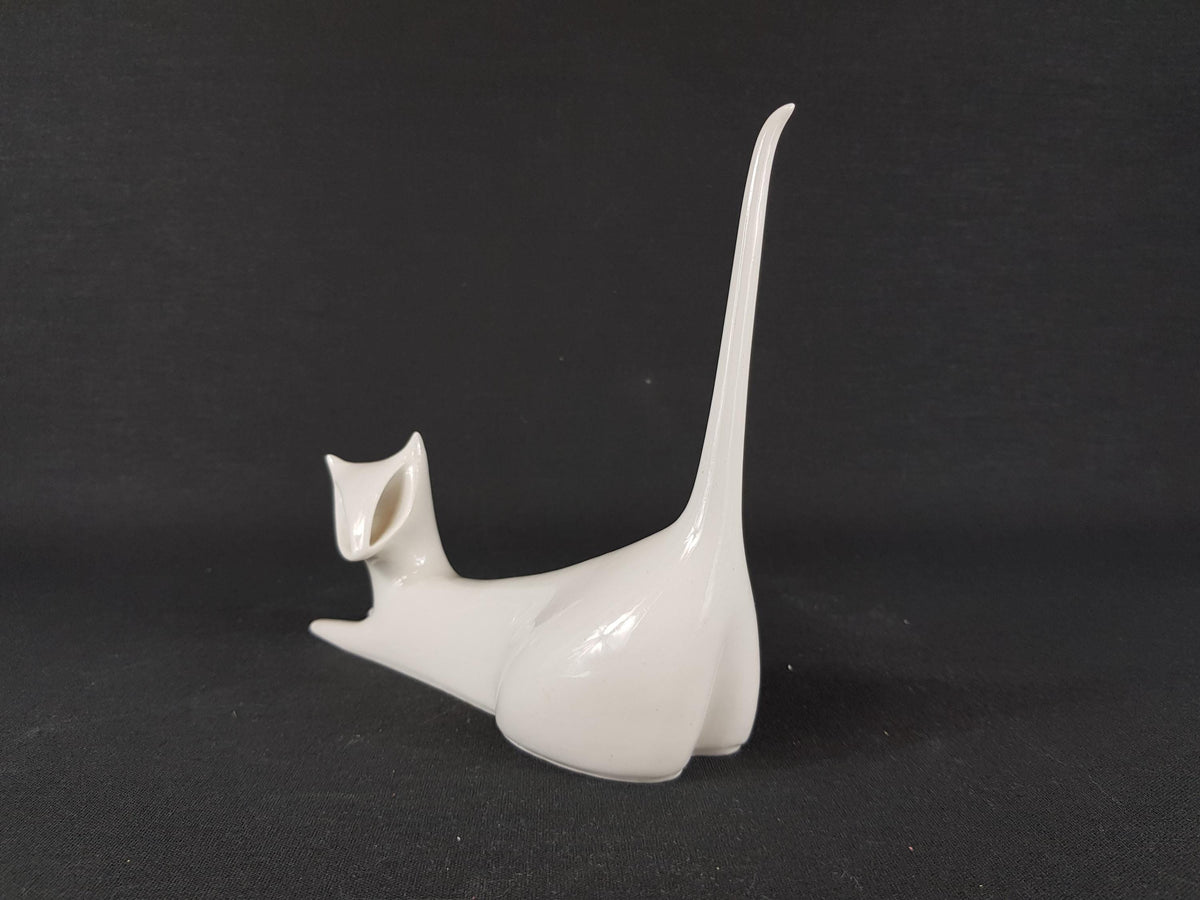 Rare Vintage ROYAL DUX Elegant Cat Figurine by Jaroslav Jezek Czechoslovakia Porcelain 1950-60s