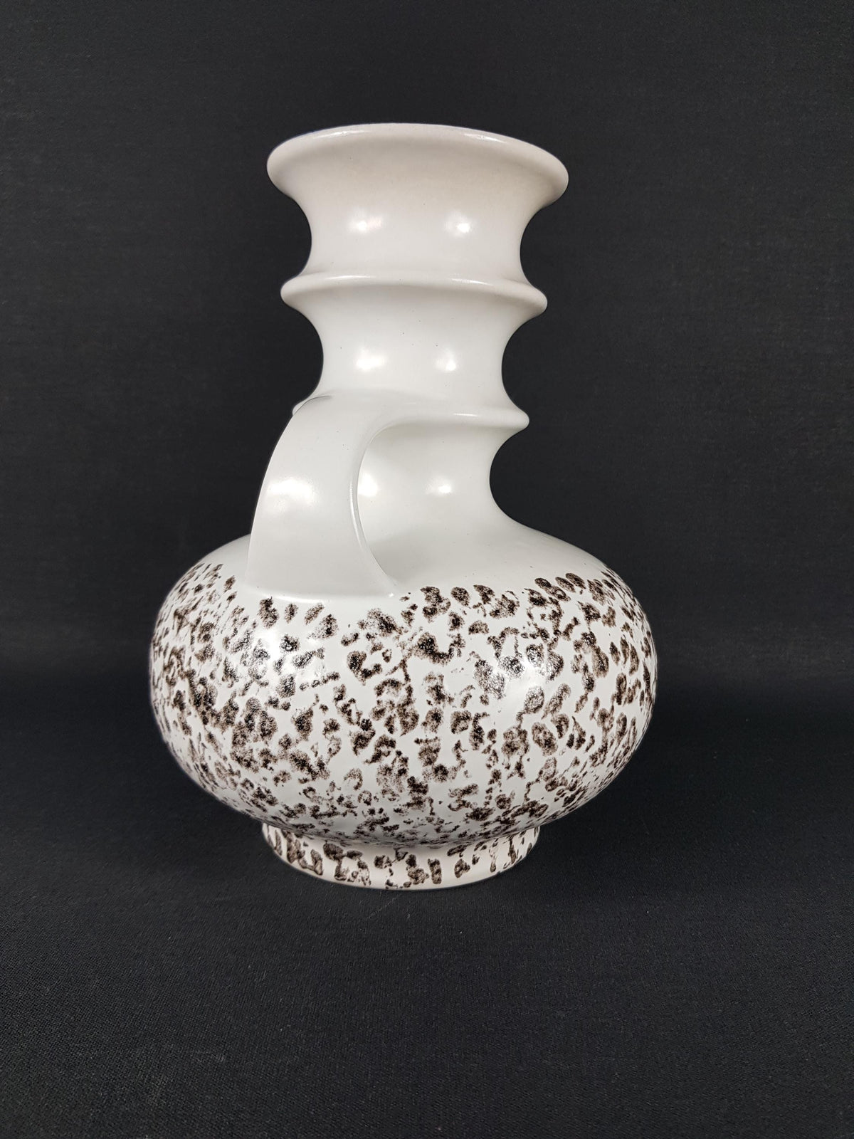 Vintage STEULER KERAMIK White Vase and Black Decor "Cascad" Series 225-25 West German Pottery Fat Lava Era 1969s