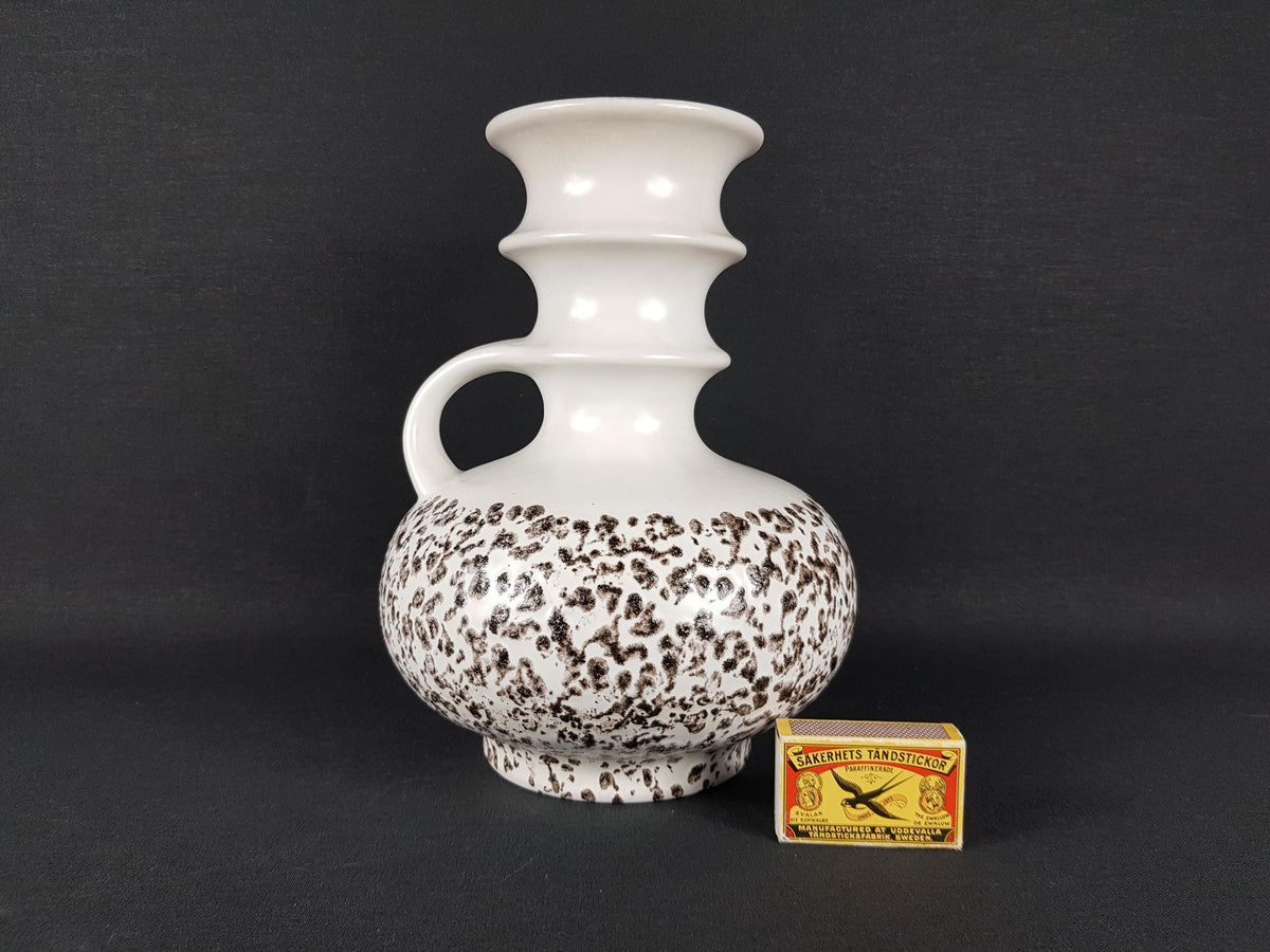 Vintage STEULER KERAMIK White Vase and Black Decor "Cascad" Series 225-25 West German Pottery Fat Lava Era 1969s
