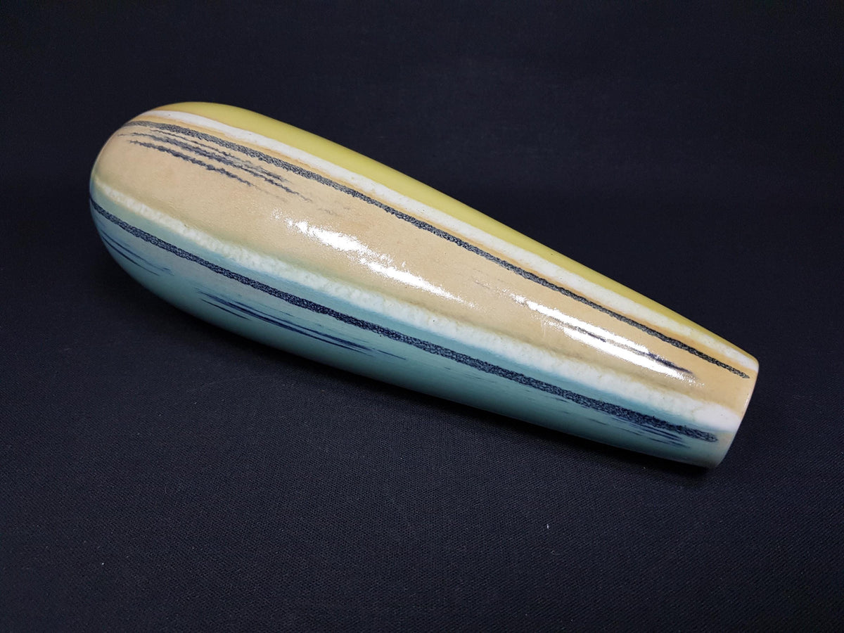 Vintage UBELACKER (Ü-Keramik) Yellow Vase With Green, Salmon and Black Striped Decor 457-25 West German Pottery 1961